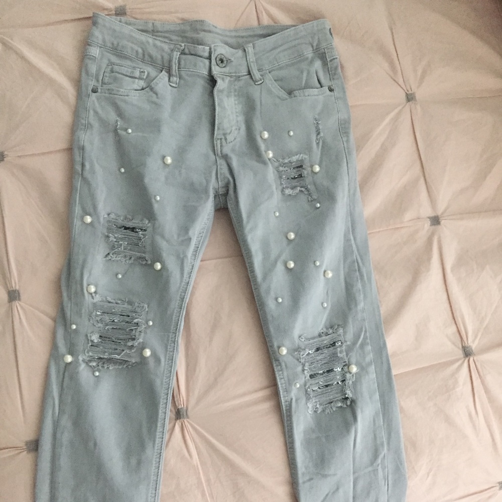 Pearl & Sequin ripped jeans